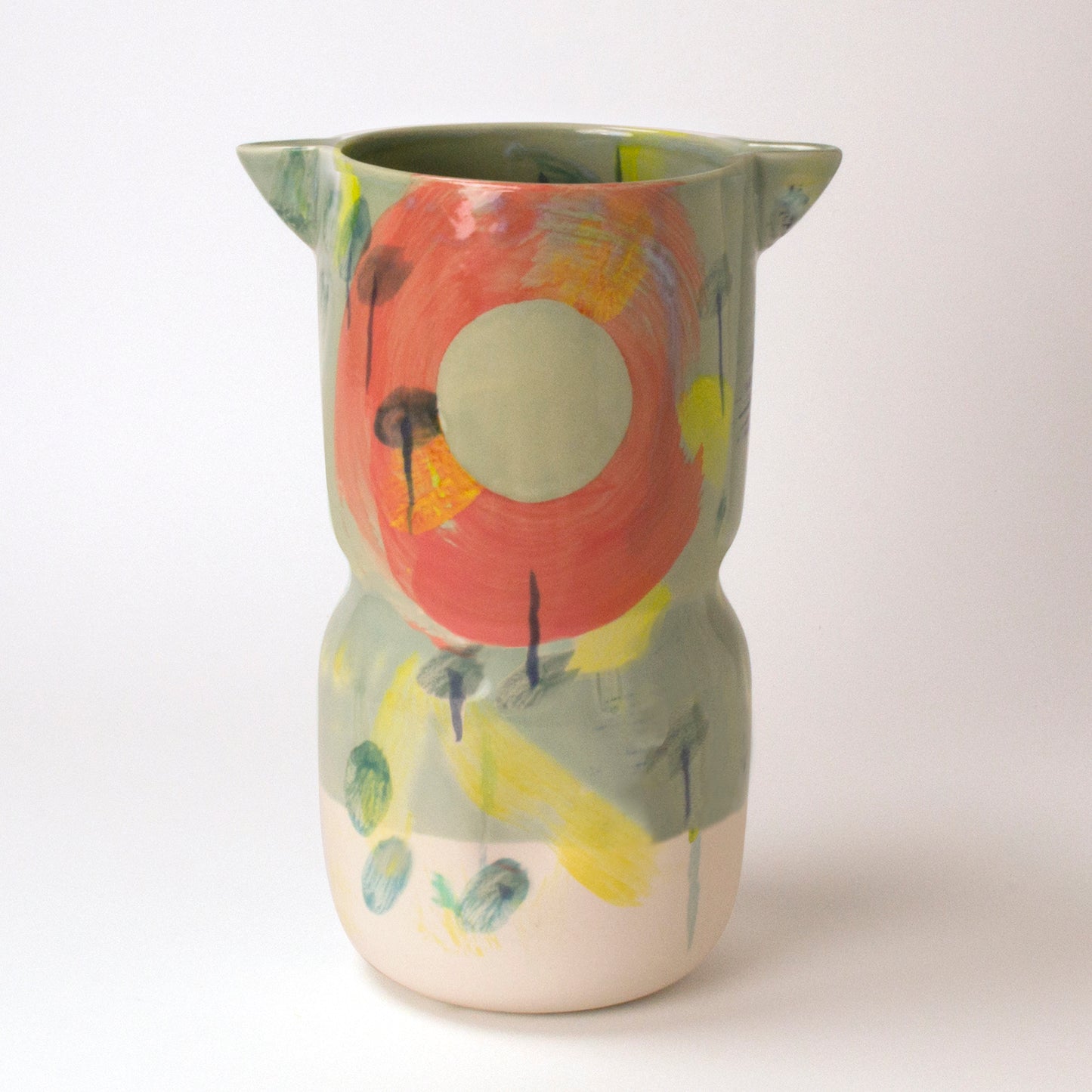 Grand vase à fleurs vert nénuphar